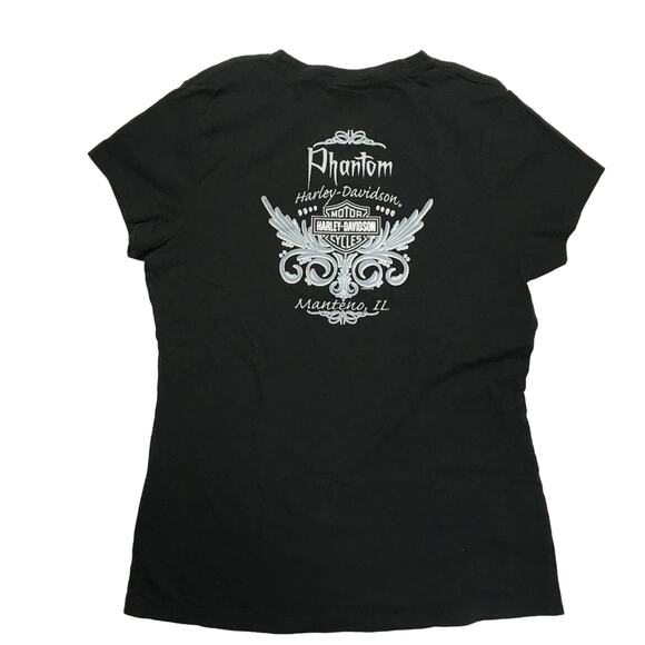 Harley Davidson Classic Logo Tee Black Orange Short Sleeve Motorcycle Women's L - Picture 2 of 7